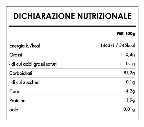 Tabela Nutricional - Miscela di Farine per Torte Biologica e Senza Glutine (800g) - Bauck Hof